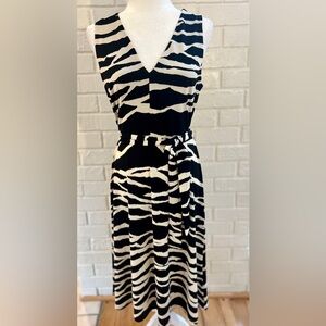 EUC H&M zebra inspired animal print belted midi dress, size medium